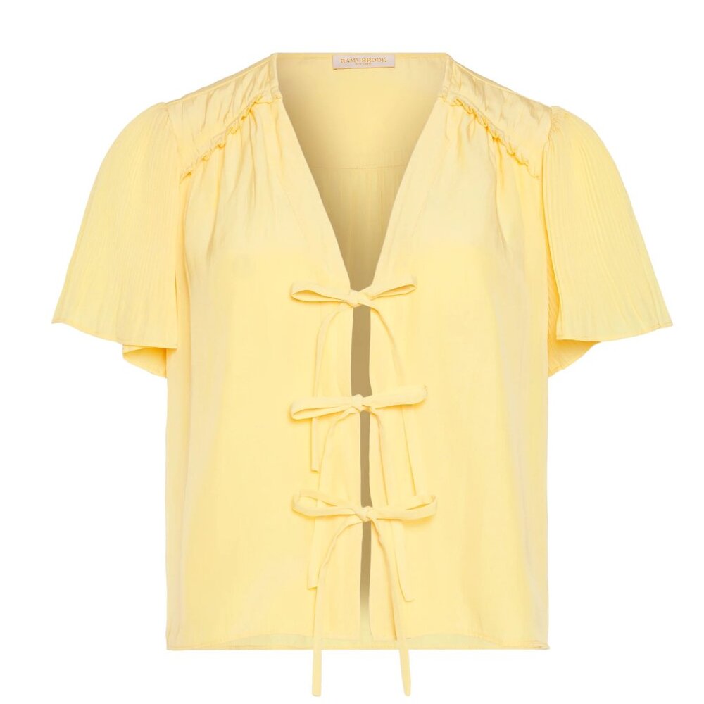 NEW Ramy Brook Seline Tie-Front Short Sleeve Blouse in Butter Yellow